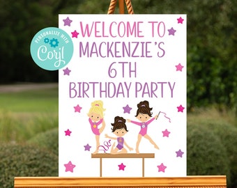 Printable Gymnastics Welcome Sign Template, Gymnastics Birthday Party Decorations, Girls Birthday Party, Editable Sign, Corjl, PPFT