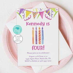 4th Birthday Invitation Template Fourth Birthday Party Corjl 4 Year Old Birthday Party Invite Editable Printable Invitation Digital FOCA