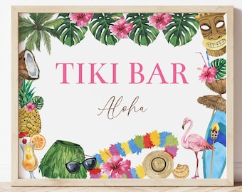 Hawaiian Luau Tiki Bar Sign, Printable Luau Party Decorations, Summer Birthday Anniversary Bridal Baby Graduation Decorations, Instant, HLDA