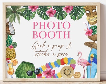 Hawaiian Luau Photo Booth Sign, Luau Party Decorations, Printable Hawaiian Birthday Party Decorations, Tropical Party Selfie Station, HLDA