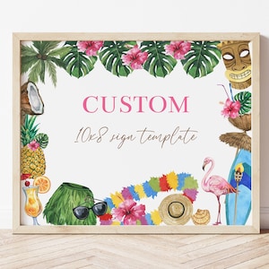 Editable Hawaiian Luau 10x8 Custom Sign Template, Printable Luau Party Decorations, Hawaiian Tropical Party Personalized Signs, Corjl, HLDA