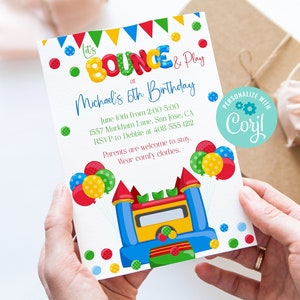 Editable Bounce and Play Bounce House Birthday Party Invitation Template, Jump House Birthday Invite, Printable Invitation, Corjl, BPBP