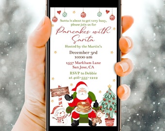 Pancakes With Santa Digital Invitation Breakfast With Santa Claus Electronic Invitation Text or Email Mobile Evite PWSC