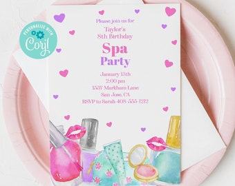 Editable Spa Party Birthday Invitation Template, Manicure Pedicure, Spa Slumber Party, Spa Day, Girls Birthday Party Invite, Corjl, MABP