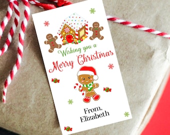 印刷可能なクリスマスの記念品タグ、Corjl、ジンジャーブレッドタグ、パーソナライズされたタグ、クリスマスギフトタグ、プレゼントタグ、学校用クリスマスタグ
