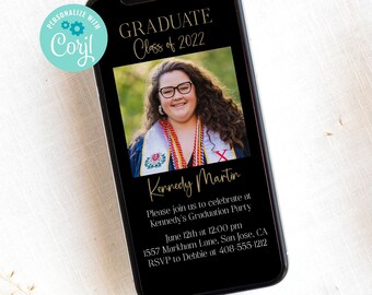 Graduation Party Evite Invitation Template, Text or Email, Graduation Announcement, Grad Party, Electronic E-vite, Class of 2022, Corjl