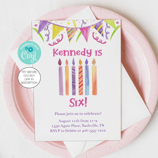 6th Year Old Birthday Invitation Etsy