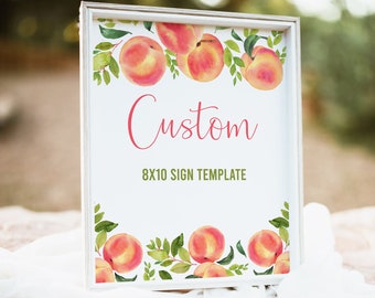 Editable Peach Custom Sign Template Peach Baby Shower Peach Bridal Shower Printable Sweet Peach Decorations Personalized Table Sign SPBS