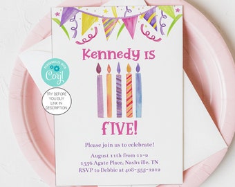 Editable 5th Birthday Invitation Template Fifth Birthday Party Corjl 5 Year Old Birthday Party Invite Printable Invitation Digital FICA