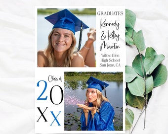 Editable Twins Graduation Announcement Template, Photo Class of 2024 Invitation, High School or College Graduation Party, Corjl, Printable