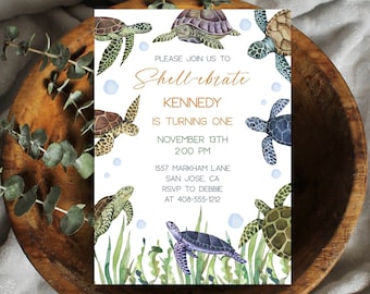 Editable Sea Turtle Birthday Invitation Template | Sea Turtle Baby Shower Invite | Printable Sea and Turtles Invite | Corjl