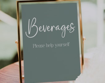 Sage Green Beverages Sign Template, Boho Baby Shower, Minimalist Baby Shower, Drink Table Sign, Baby Shower Decorations, Instant, SGBS