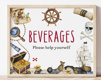 Pirate Party Beverages Sign, Pirate Birthday Party, Drinks Table Sign, Boys Pirate Party Decorations, Printable Sign, Instant Downloa,d PIBI