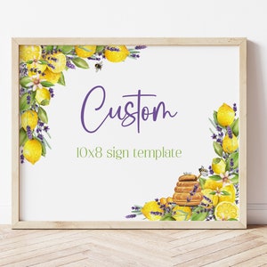 Lemon and Lavender Custom Sign Template, Editable Bridal Shower Baby Shower Table Sign, Printable Lemon and Honey Main Squeeze, Corjl, LLHB