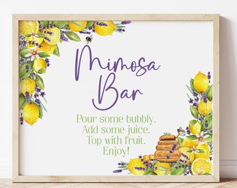 Lemon and Lavender Mimosa Bar Sign Lemon Bridal Shower Lavender and Honey Wedding Shower Champagne Sign Bubbly Bar Main Squeeze Instant LLHB