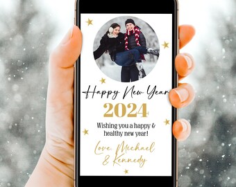 Electronic New Year's Ecard Digital 2024 New Years Digital Card Template Photo Ecard Text or Email Editable Mobile New Year's Card Corjl