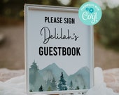 Editable Please Sign the Guestbook, Mountain Wedding, Table Sign, Bridal Shower Sign, Corjl, Rustic Bridal Shower, Printable Sign, MFBW Il_170x135