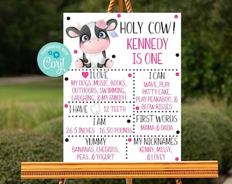 Editable Holy Cow Birthday Milestone Sign Template, 1st Birthday, First Birthday Party, 2nd Birthday Party, Printable Sign, Corjl, HCHM