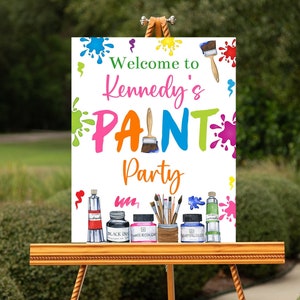 Edytowalny szablon powitalny na imprezę malarską Wydrukowalne dekoracje na imprezę malarską Art Party Art Znak na imprezę urodzinową Corjl Girls Art Party PAPA