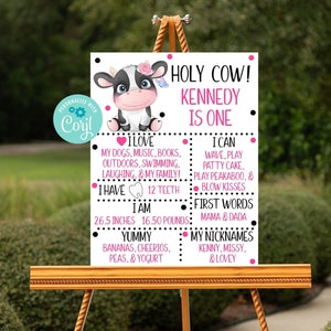 Editable Holy Cow Birthday Milestone Sign Template, 1st Birthday, First Birthday Party, 2nd Birthday Party, Printable Sign, Corjl, HCHM
