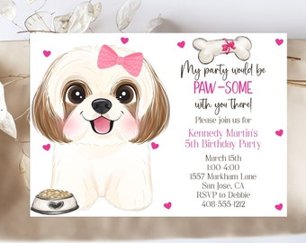 Editable Puppy Party Invitation Template, Shihtzu Party, Printable Pawsome Dog Birthday, Dog Party, Puppy Pawty, Puppy Birthday, Corjl, SHPP