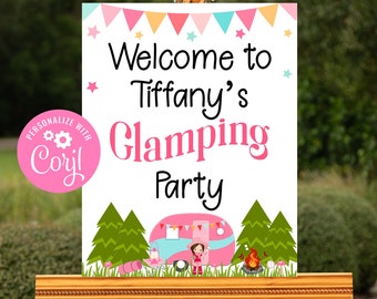 Editable Glamping Welcome Sign, Camping Party, Glamping Party, Camping Birthday, Printable Sign, Camp Decor, Corjl, Instant Download, GLBP