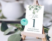 Editable Eucalyptus Table Number Sign, Wedding Reception Decorations, Minimalist, Boho, Greenery, Wedding Dinner, Botanical, Corjl, EUBR Il_170x135