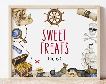 Pirate Party Sweet Treats Sign, Printable Pirate Birthday Party, Pirate Treats Table Sign, Pirate Party Decorations, Instant Download, PIBI