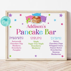 Editable Pancake Bar Sign Template, Pancakes and Pajamas Birthday Party Decorations, Pancake Party, Pancake Birthday, Printable, Corjl, PANB