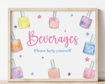 Beverage Sign Spa Party Mani Pedi Party Manicure Party Girls Spa Party Spa Party Signs Drinks Sign Spa Party Decorations Printable MPNP