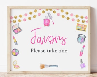 Favors Sign, Spa Birthday Party, Makeup Party, Favor Table Sign, Spa Party Signs, Spa Party Decorations, Printable Sign, Tween Party, MASP