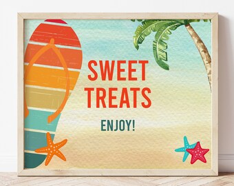 Sweet Treats Sign, Summer Birthday, Flip Flop Party, Treats Sign, Treat Table Sign, Dessert Table Sign, Printable Sign, Instant, FLBP