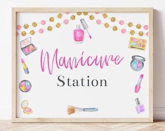 Manicure Station, Manicure Sign, Spa Birthday Party, Makeup Party, Spa Party Signs, Spa Party Decorations, Printable Sign, Tween Party, MASP