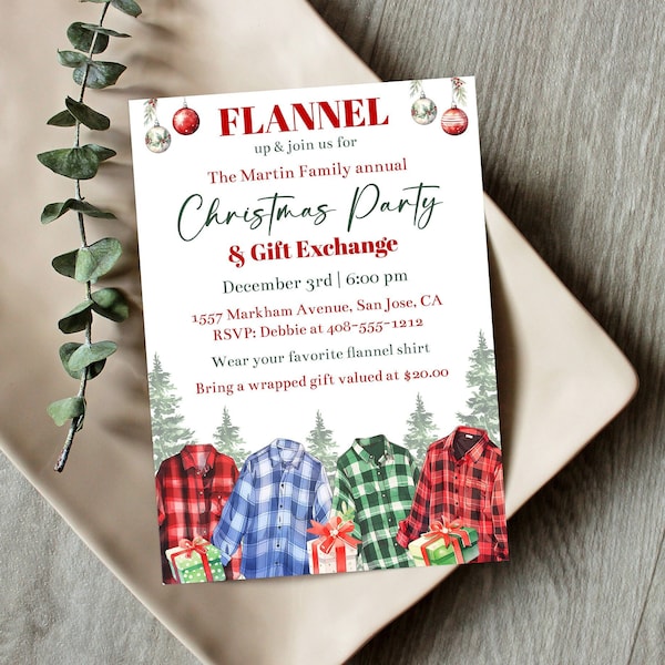 Flannel Christmas Party Invitation - Etsy