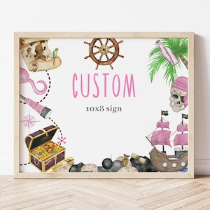 Editable Pirate Party Custom Sign Template, Girls Pink Pirate Birthday Party Signs, Printable Girls Pirate Party Decorations, Corjl, PPGB