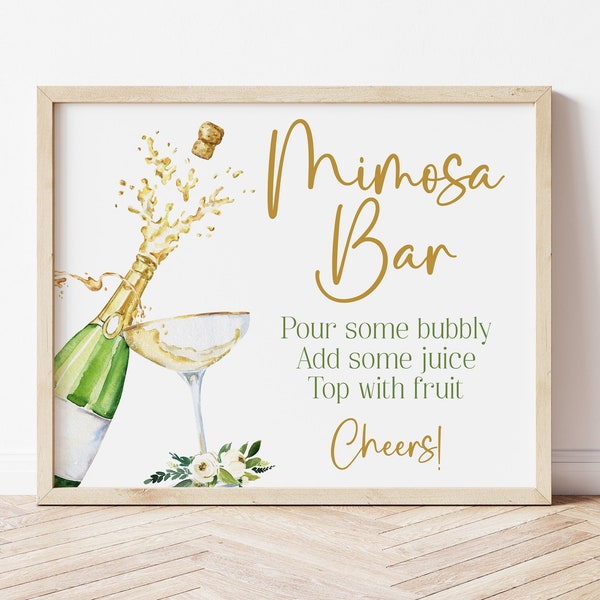 Brunch and Bubbly Mimosa Bar Sign Template, Bubbly Bar Sign, Champagne Mimosas Sign, Bridal Shower Decorations, Wedding Shower, BRBU