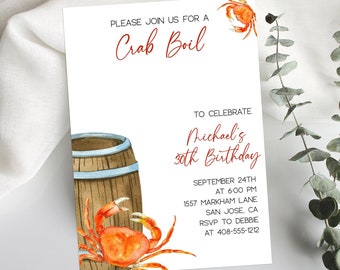 Editable Crab Boil Invitation Template, Crab Feed Dinner Invite, Crab Dinner Printable Invitation, Corjl, Seafood Party, Summer Party, CRMP