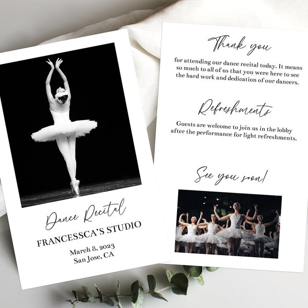 Editable Dance Recital Program Template, Printable Ballet Recital Pamphlet, Music Performance, Piano Recital, Choir, Folded Program, Corjl