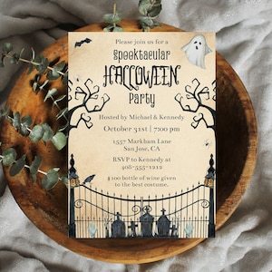Invito modificabile per la festa di Halloween, invito per la festa di Halloween spettrale, invito per Halloween in stile gotico-cimitero, invito per la festa in costume per adulti, Corjl