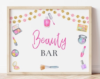 Beauty Bar Sign, Makeup Sign, Makeup Party, Spa Birthday Party, Spa Party Signs, Spa Party Decorations, Printable Sign, Tween Party, MASP