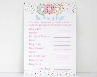 Price is Right Game, Price Game, Donut Sprinkle Baby Shower, Baby Shower Game, Baby Girl Shower, Donut Baby Shower, Baby Sprinkle, DSBS