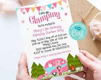 Editable Glamping Invitation, Glamping Party, Camping Party, Glamping Birthday, Camping Invitation, Invitation Template, Instant, Corjl,GLBP
