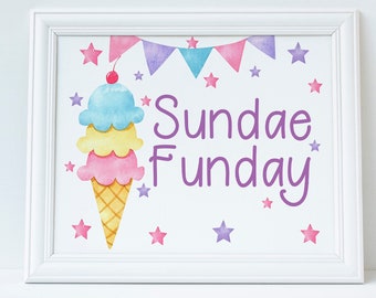 Sundae Funday Sign, Ice Cream Bar Sign, Ice Cream Birthday Party Decorations, Printable Sign, Table Sign, Ice Cream Social, Instant, ICBP