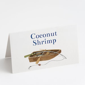 Modèle modifiable de carte de nourriture de pêche ou de marque-place