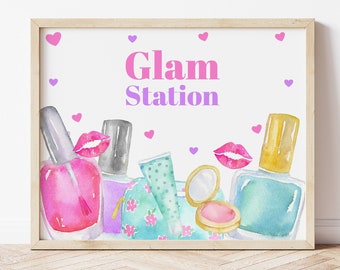 Spa Party Glam Station Sign, Spa Party Decorations, Makeup Party Sign, Mani Pedi Party, Birthday Party, Spa Party Signs, Printable, MABP