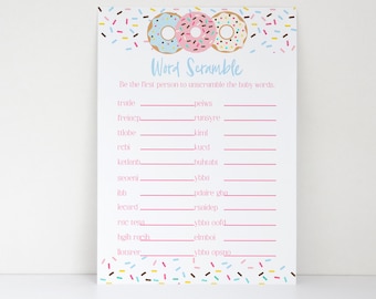 Baby Word Scramble, Word Scramble Game, Baby Shower Word Scramble, Donut Sprinkle Baby Shower, Baby Sprinkle, Baby Shower Games, DSBS