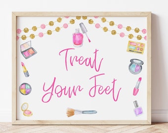 Treat Your Feet Pedicure Station Sign For Spa Birthday Party, Spa Party Signs, Spa Party Decorations For Spa Party, Printable, Instant, MASP