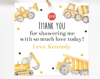 Editable Construction Baby Shower Favor Tag Template, Printable Under Construction Boys Baby Shower Gift Tag, Dump Truck Baby, Corjl, BUCS