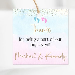 Editable Pink and Blue Gender Reveal Favor Tag Boy or Girl Baby Shower Couples Gender Reveal Decorations Corjl Printable Tag Digital PBGR