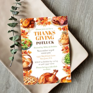 Editable Thanksgiving Dinner Potluck Invitation Template Printable Thanksgiving Invite Printable Thanksgiving Gathering Friendsgiving Corjl